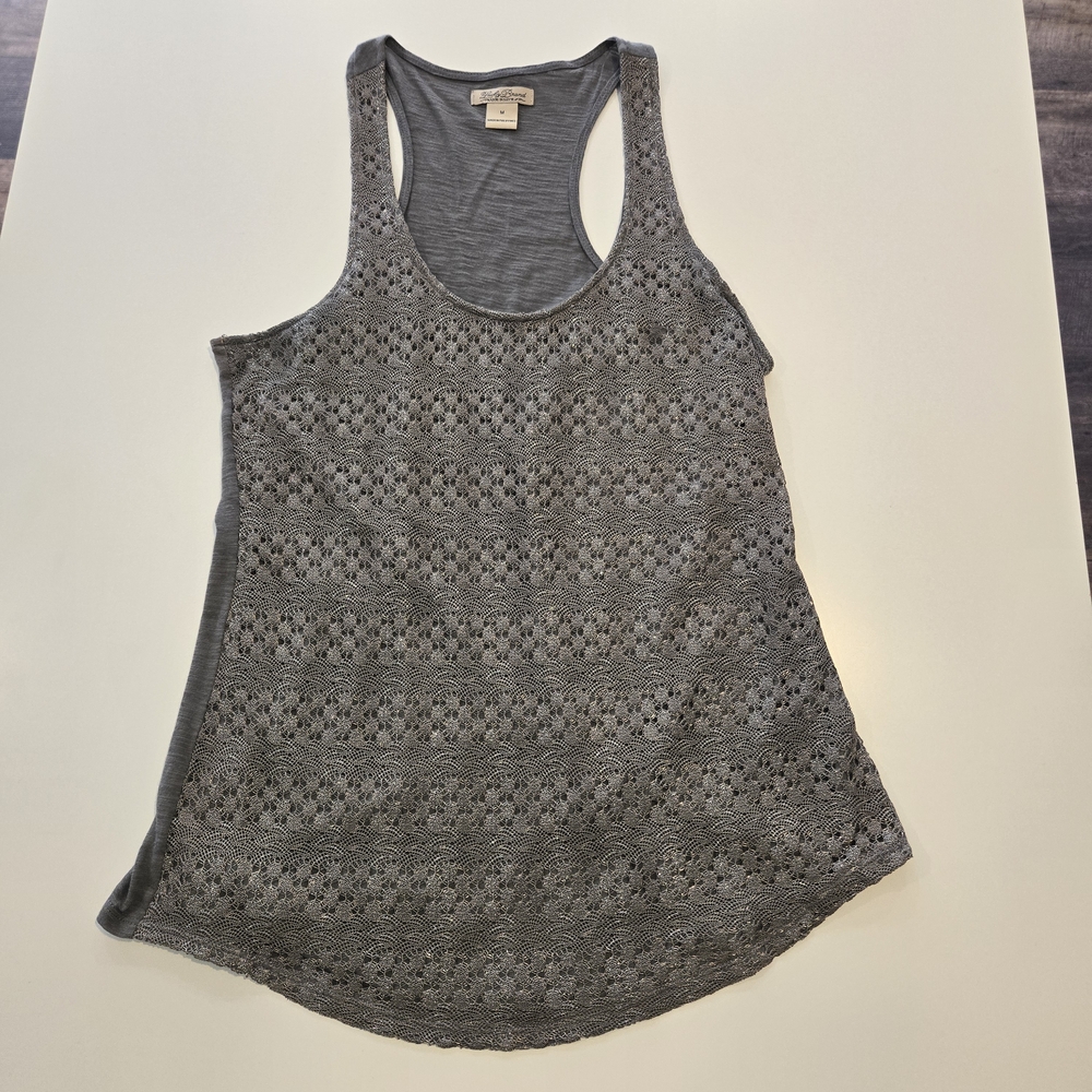 Lucky Brand Medium Scoop Neck Shiny Gray Lace Women's RacerbackTank Top